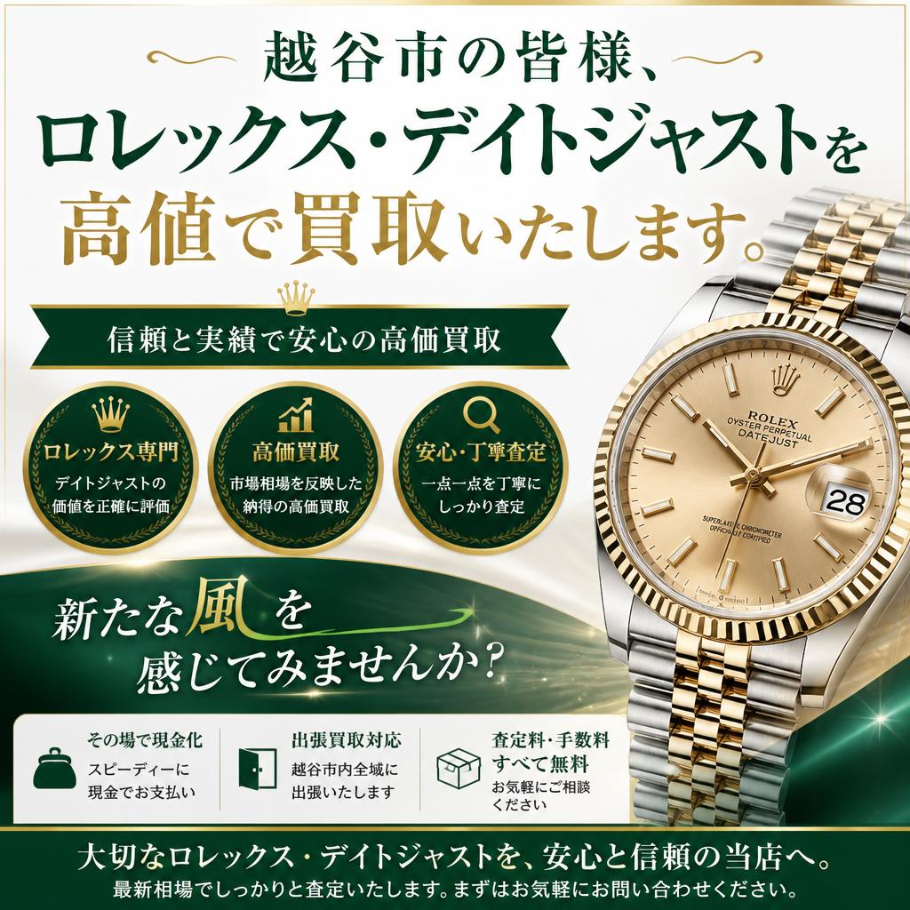 越谷市の皆様、ロレックス・デイトジャストを高値で買取いたします。新たな風を感じてみませんか？
